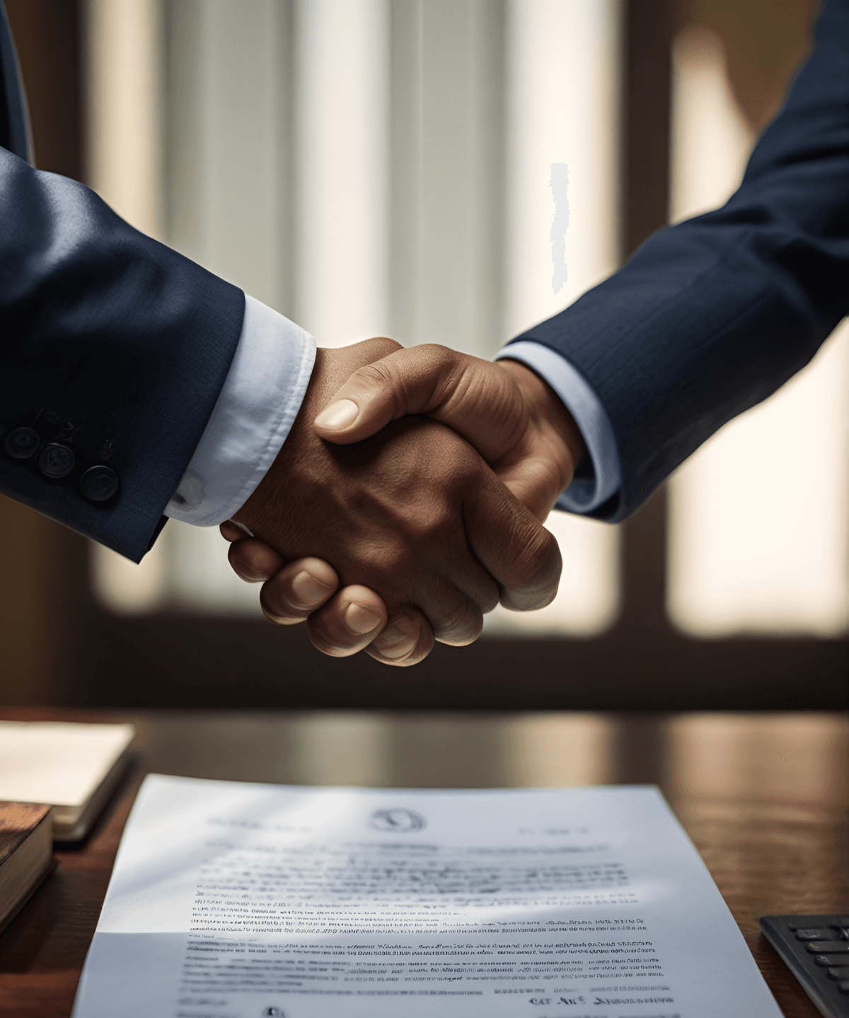 Professional partnership handshake in a modern office